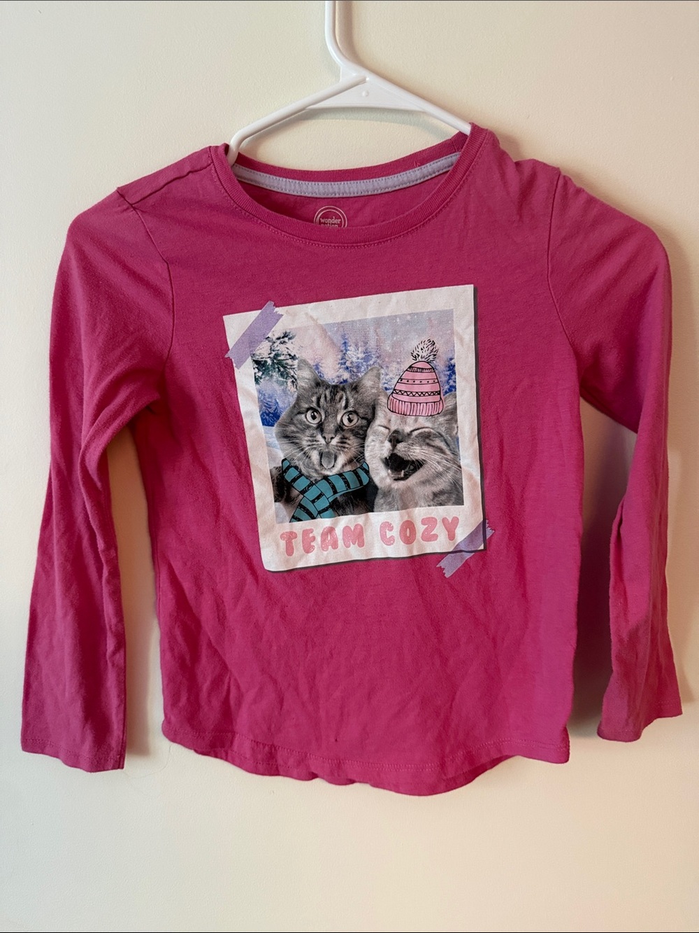 wonder nation Long-Sleeve 'Team Cozy' Cat Graphic Tee - Hot Pink